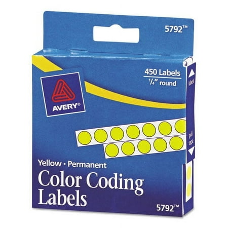 "Handwrite-Only Permanent Self-Adhesive Round Color-Coding Labels In Dispensers, 0.25"" Dia., Yellow, 450/roll, (5792) | Bundle of 2 Packs"