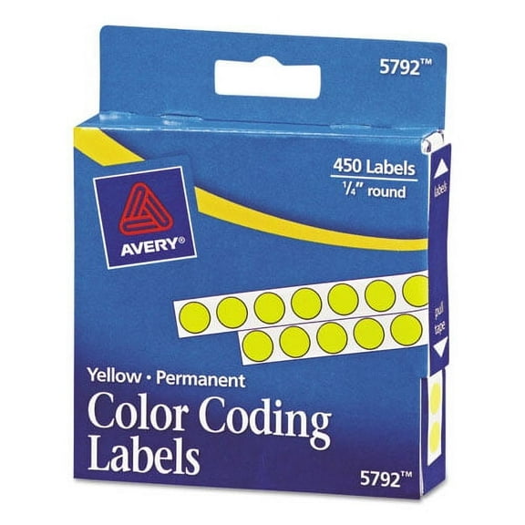 "Handwrite-Only Permanent Self-Adhesive Round Color-Coding Labels In Dispensers, 0.25"" Dia., Yellow, 450/roll, (5792) | Bundle of 2 Packs"