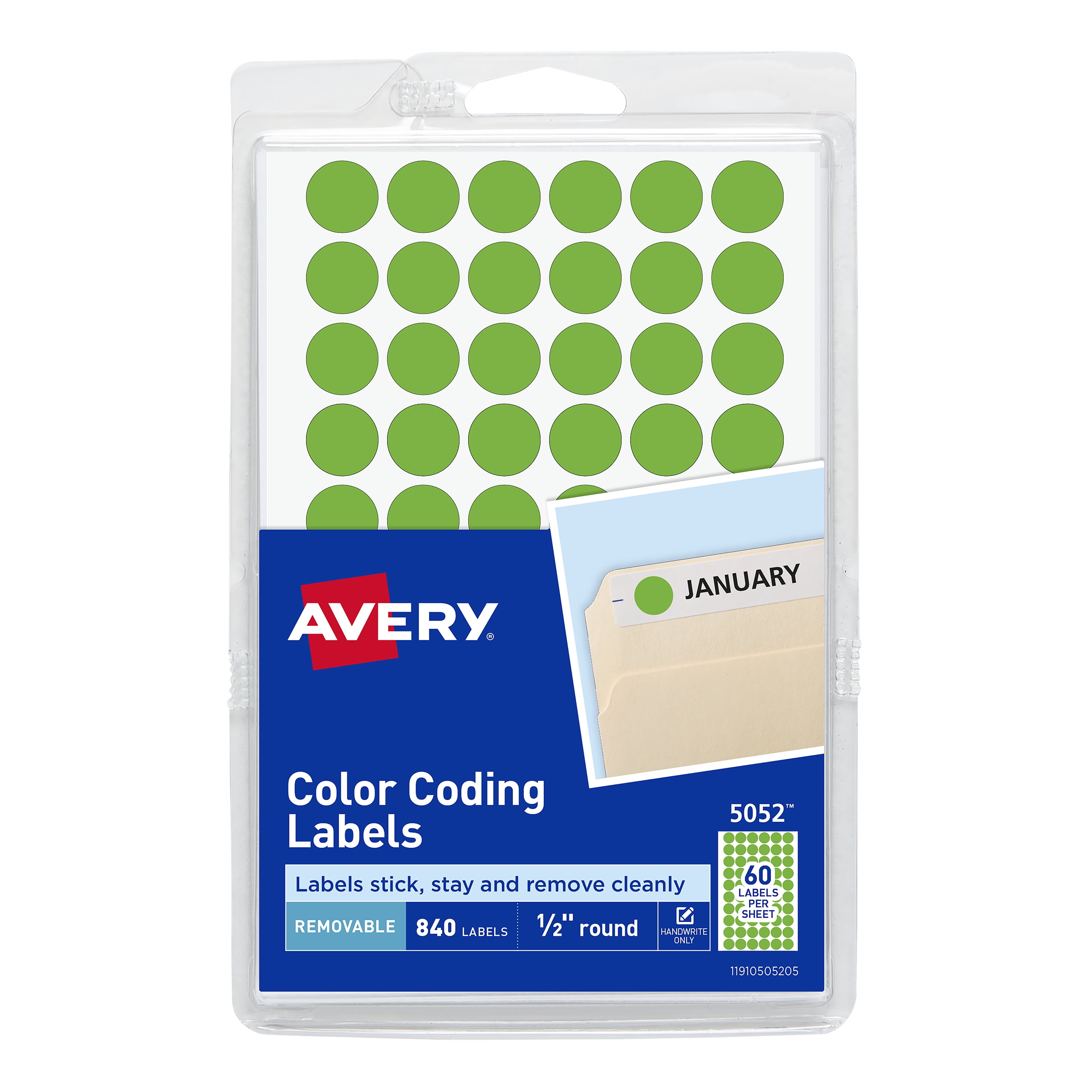 Handwrite Only Self-Adhesive Removable Round Color-Coding Labels, 0.5 ...