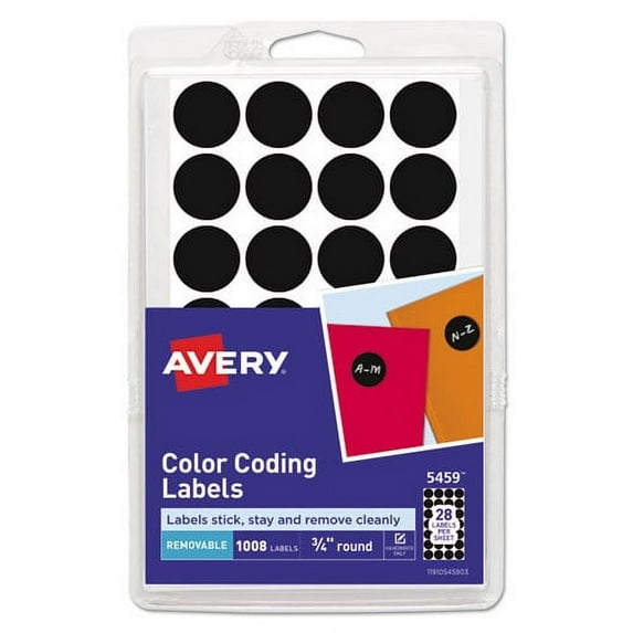 Handwrite Only Self-Adhesive Removable Round Color-Coding Labels, 0.75" Dia., Black, 28/sheet, 36 Sheets/pack, (5459) | Bundle of 2 Packs