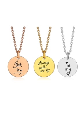 Handwriting Engraved Necklace – Custom Memorial Jewelry with Kids' Drawing & Loved One's Handwritten Note – Personalized Keepsake Gift for Mom, Dad, or Grandparents