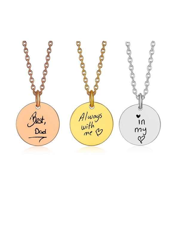 Handwriting Engraved Necklace – Memorial Necklace Custom Kids Drawing Necklace Personalized Keepsake Jewelry with Loved One's Handwriting Note – Unique Memorial Gift for Mom, Dad, or Grandparents