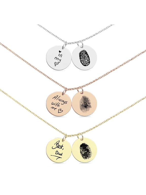 Handwriting and Fingerprint Memorial Necklace – Custom Thumbprint Jewelry Keepsake for Men or Women – Personalized Memorial Necklace – Father’s Day, Mother’s Day, Sympathy Gift
