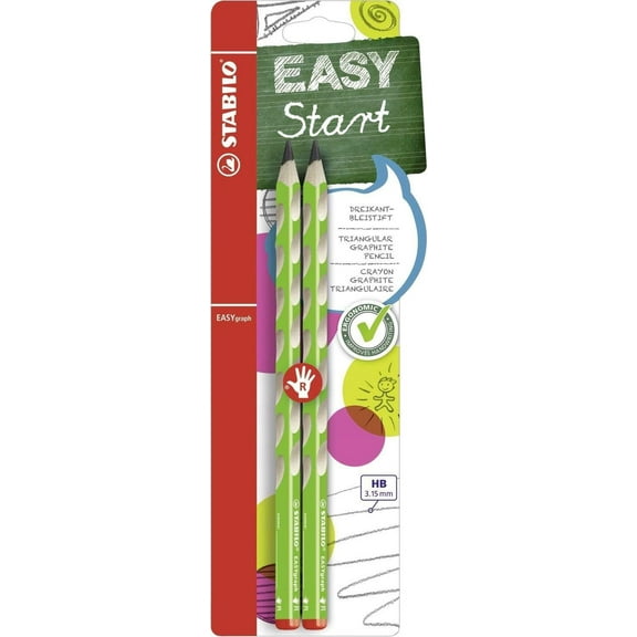 Handwriting Pencil - STABILO Easygraph Graphite Pencil - Right Handed - HB - Green - Pack of 2