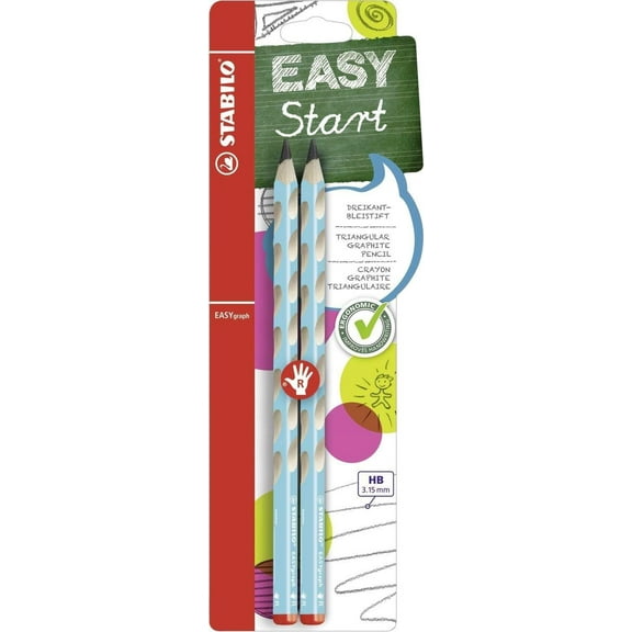 Handwriting Pencil - STABILO Easygraph Graphite Pencil - Right Handed - HB - Light Blue - Pack of 2