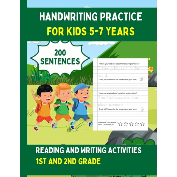 Handwriting Practice For Kids 5-7, 200 Sentences: Reading and Writing Activities For 1st and 2nd Grade, (Paperback)