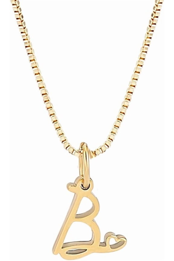 Handwriting Style Letter A-Z Necklace 18"with 2"extender Tiny Heart Initial Box Chain Necklace Cute Personalized Monogram for Golden DIY