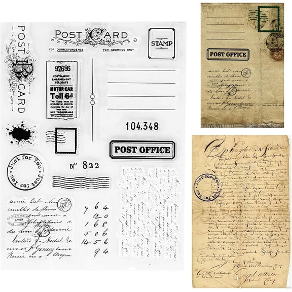 Handwriting Vintage Stamps Envelope Theme – Clear Silicone Stamps with Postcard Elements, Clear Postcard Stamp for Journals DIY Scrapbooking Travel Designs, 7.87x5.91inch, 1 Sheet