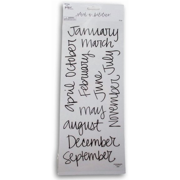 Handwritten Calendar Month Stickers - Black Script Stickers for Scrapbooking, Planner Organization, More - 12 Pieces