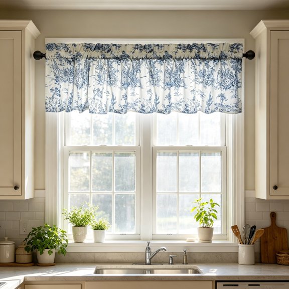 Handwritten Coffee Letter Print Kitchen Curtain,Short Panel Window Valance for Sink,Breakfast Nook,Home Decor