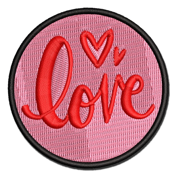 Handwritten Love Script with Hearts Applique Multi-Color Embroidered Iron-On Patch - 3.5 Inch Large