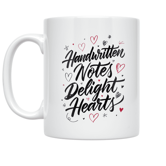 Handwritten Notes Delight Hearts - Personal Connection Enthusiast - 11 oz Ceramic Coffee Mug