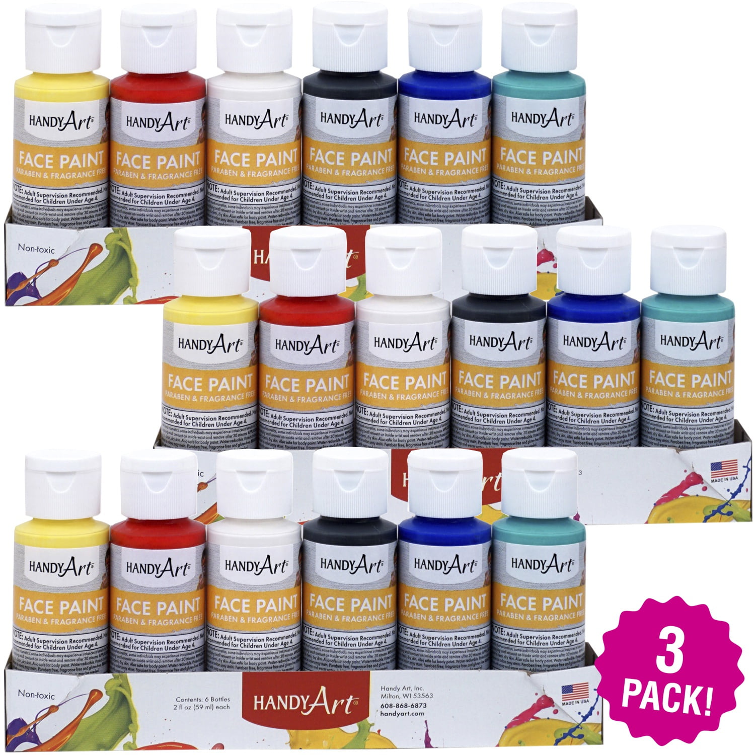 Handy Art Face Paints 2oz 6 Count, Multipack of 3