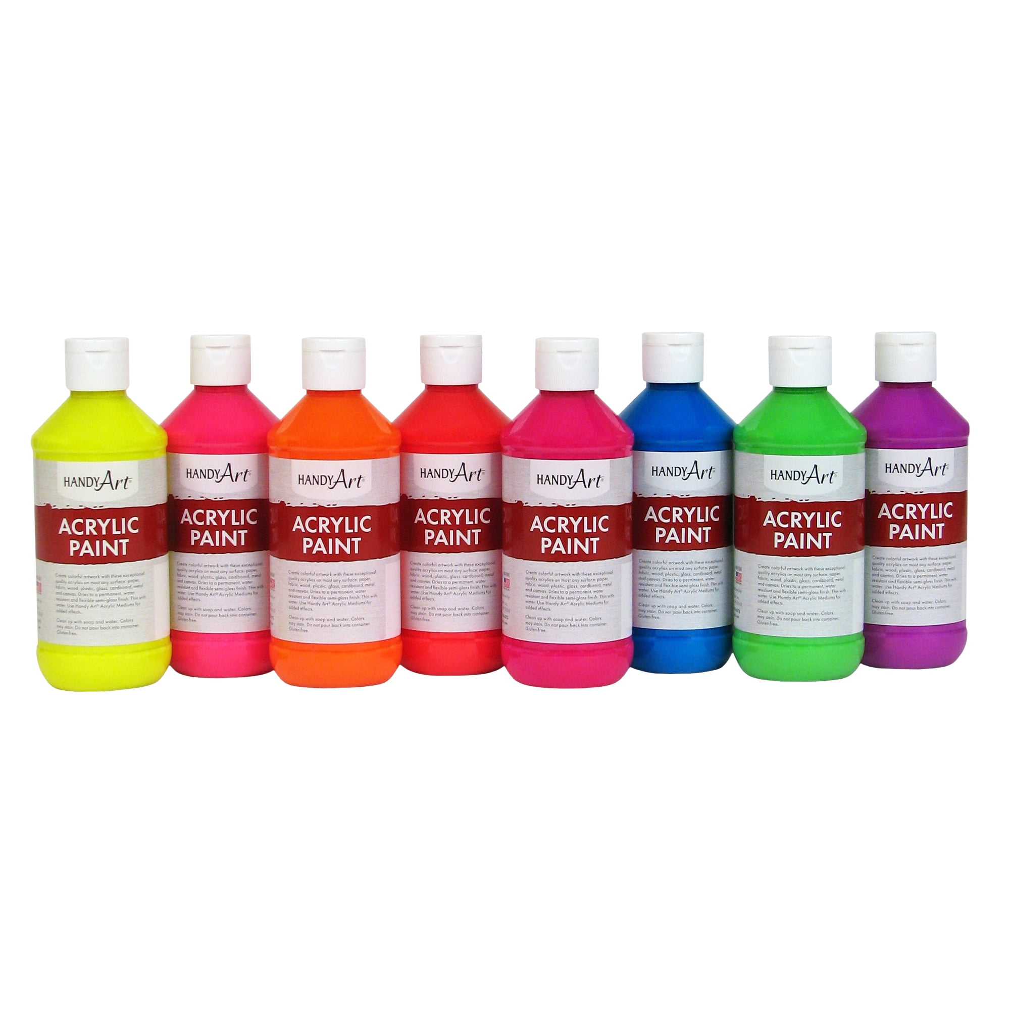 Handy Art Fluorescent Acrylic Paint, 8 oz, Set of 8