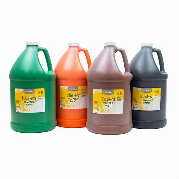 Handy Art Little Masters Tempera Paint - 4 Gallon Kit, Orange, Green, Brown, Black