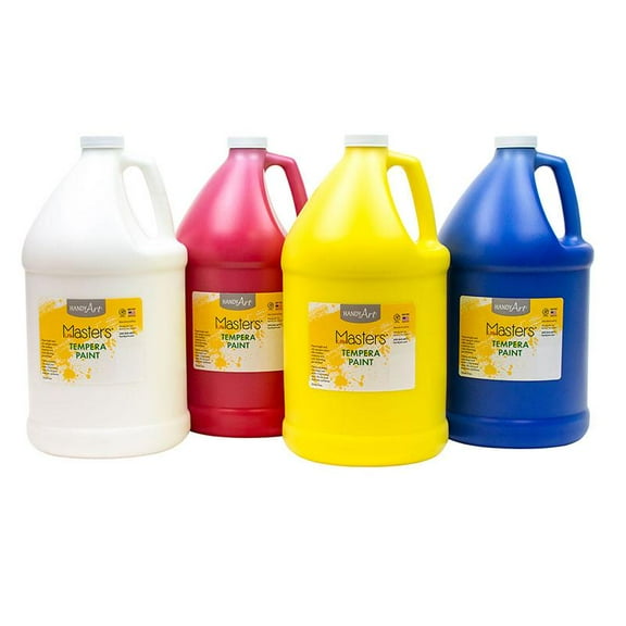 Handy Art Little Masters Tempera Paint - 4 Gallon Kit, White, Yellow, Red, Blue