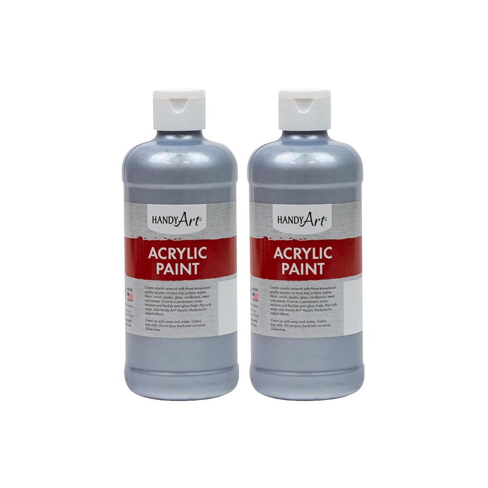 Handy Art Metallic Acrylic Paint 16 oz., Silver, Pack of 2