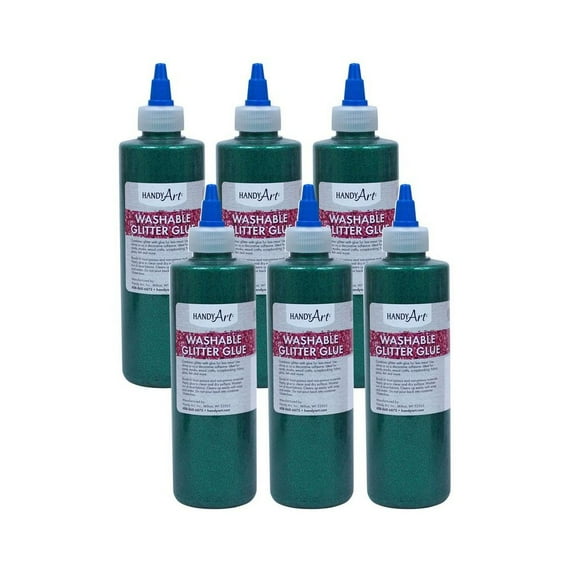 Handy Art Washable Glitter Glue, 8 oz., Green, Pack of 6