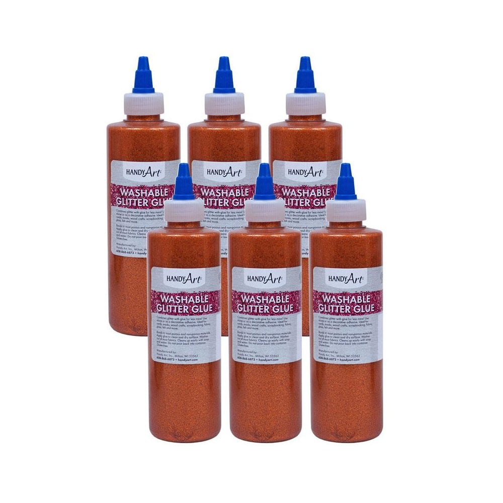 Handy Art�� Washable Glitter Glue, 8 oz., Orange, Pack of 6