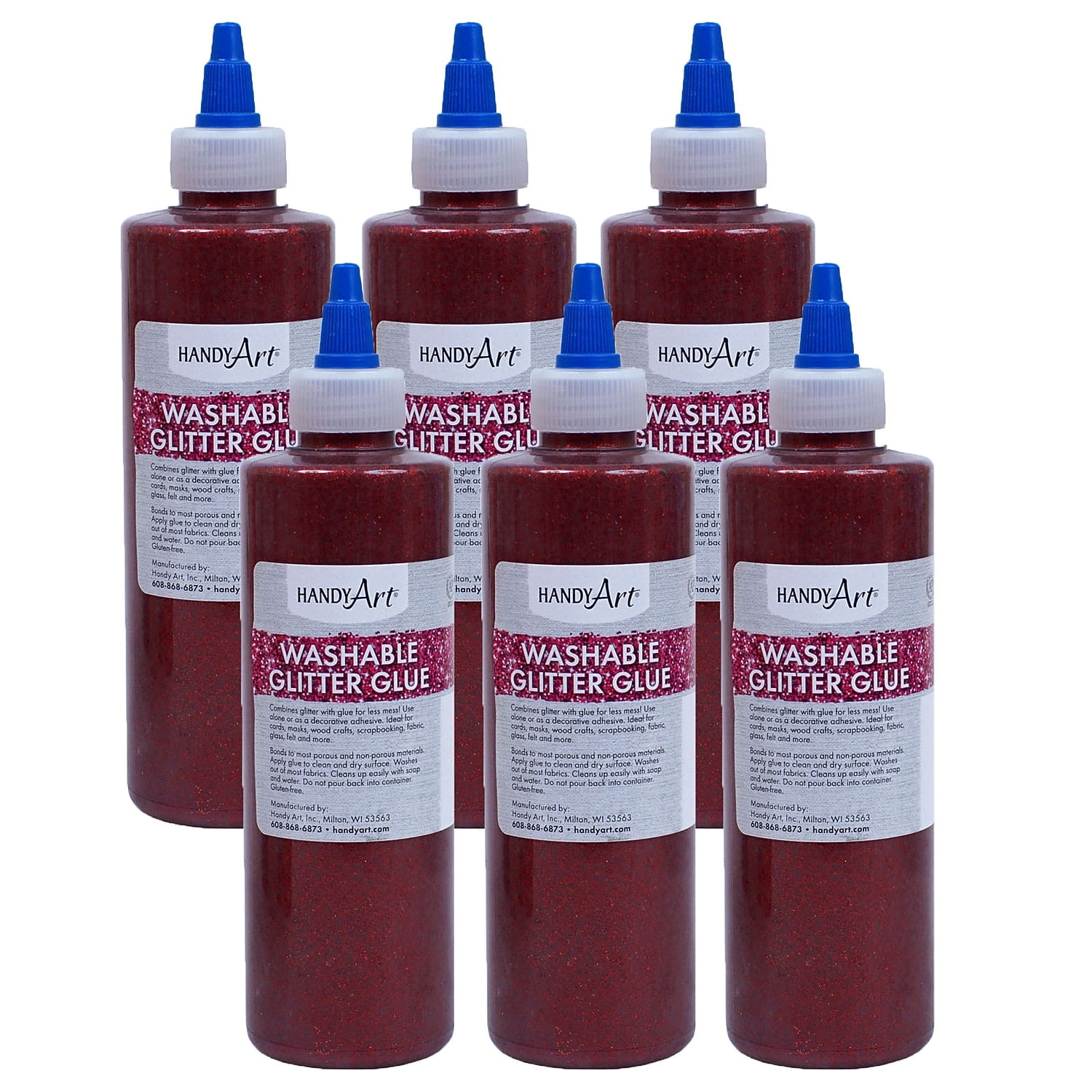 Handy Art�� Washable Glitter Glue, 8 oz., Red, Pack of 6