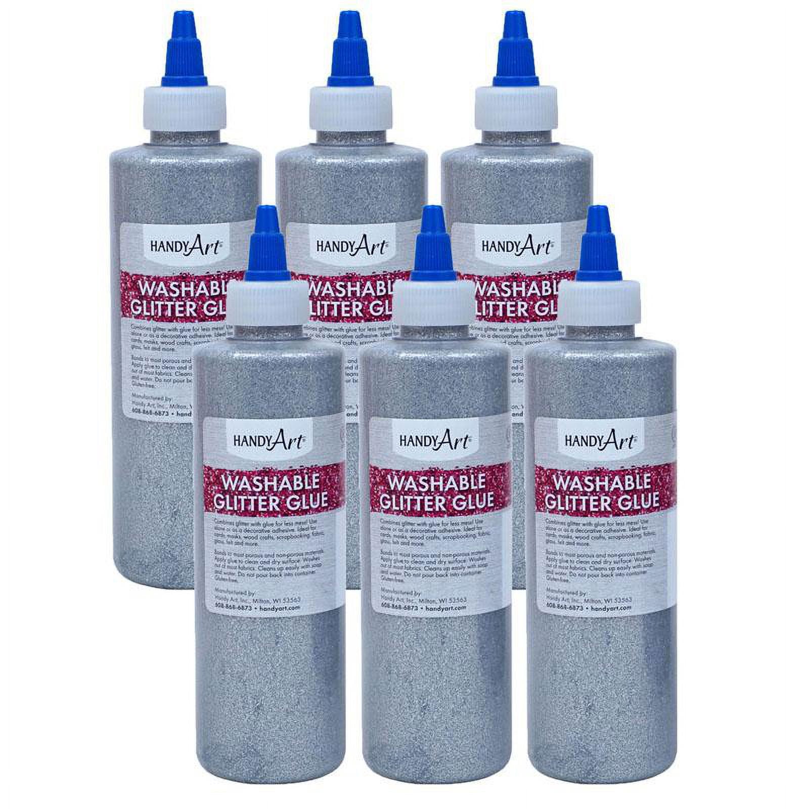 Handy Art�� Washable Glitter Glue, 8 oz., Silver, Pack of 6