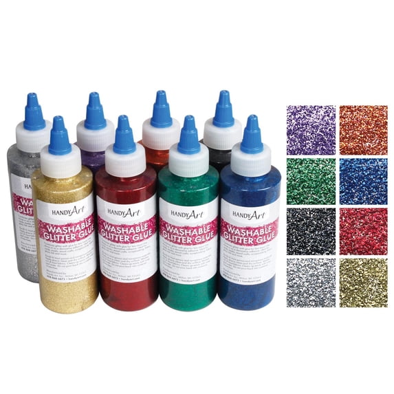 Handy Art Washable Glitter Glue Set, Assorted Colors, Set of 8