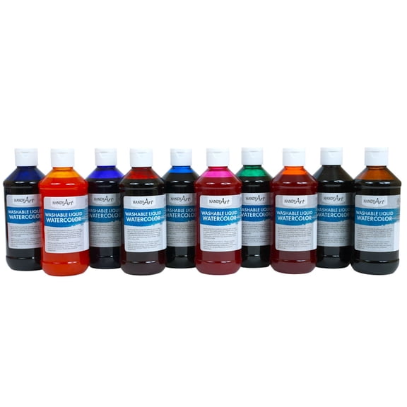 Handy Art Washable Liquid Watercolors, 8oz, 10-Color Basic Kit