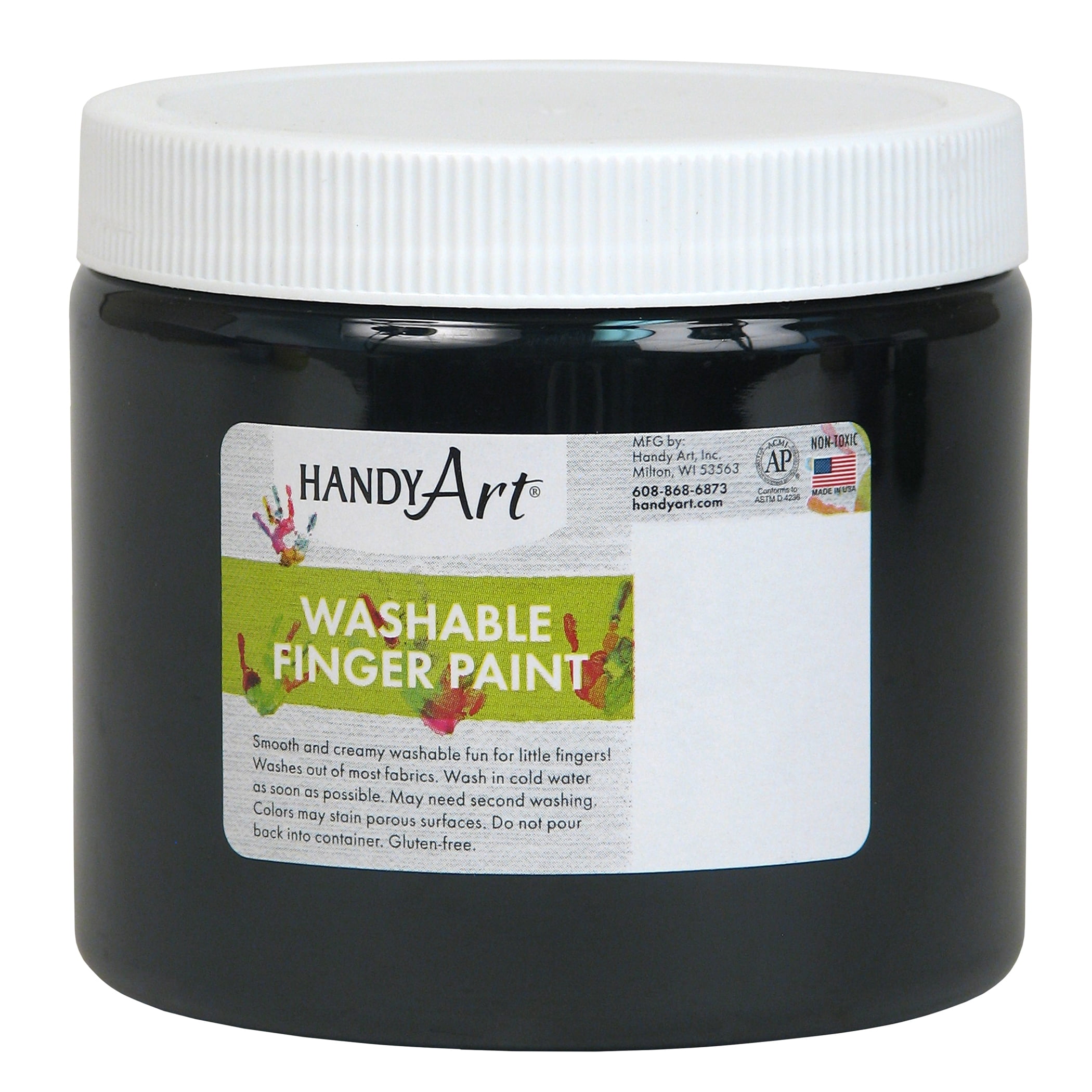 Handy Art® by Rock Paint Washable Finger Paint, Black, 16 oz, Set of 12 jars