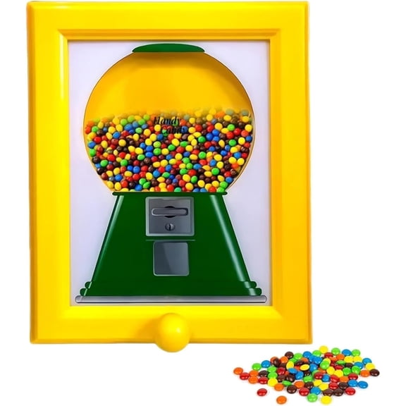 Candy Dispenser Picture Hanging Candy Frame, Gumball Machine In A Frame, Handy Fast Distribution Candies, Nuts, Dog & Cat Treats, Suitable For Birthday & Holiday Gifts (Yellow)