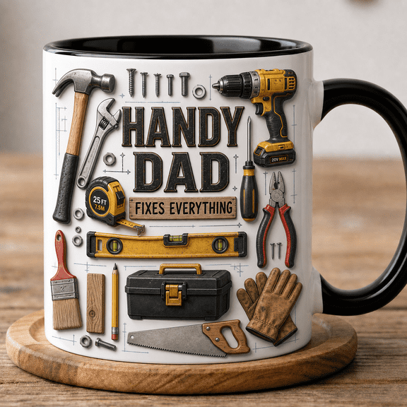 Handy Dad Mug Fixes Everything Tool Coffee Cup Gift for Father’s Day
