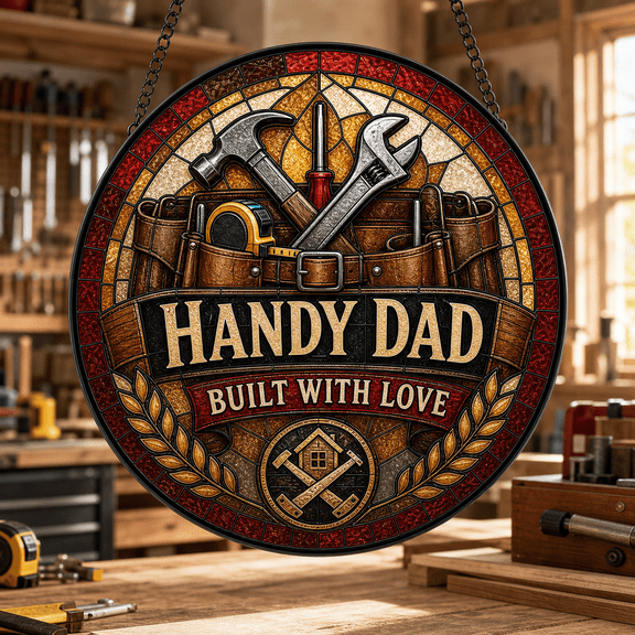 Handy Dad Stained Glass Suncatcher Built With Love Gift for Father or Stepdad
