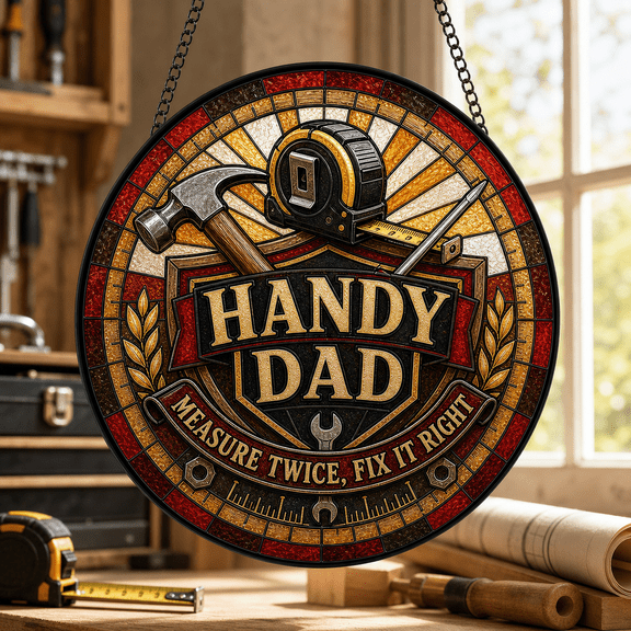 Handy Dad Stained Glass Suncatcher Measure Twice Fix It Right Gift for Fathers
