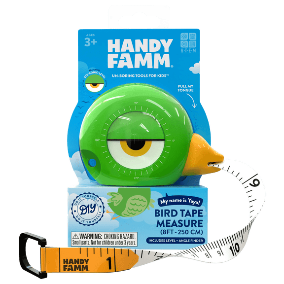 Handy Famm 8ft Retractable Bird Measuring Tape for Kids STEM Toy, Green