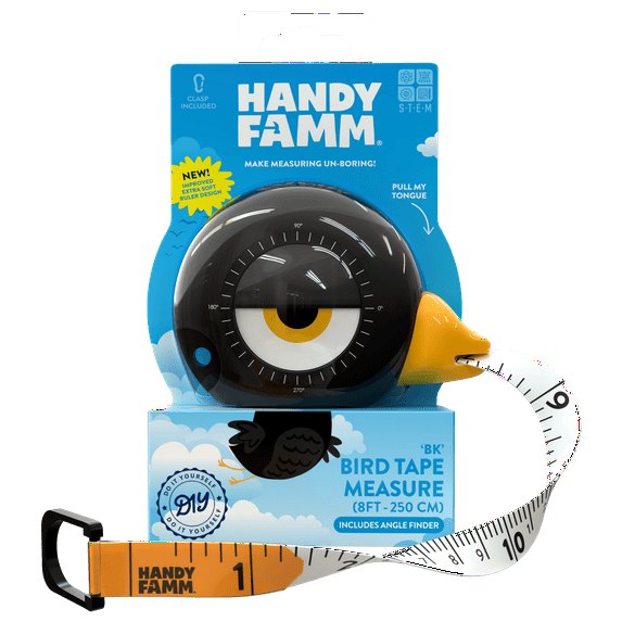 Handy Famm Black Bird 8ft Kids Tape Measure, Durable Materials, STEM Toys Boys and Girls, 3-6 Years
