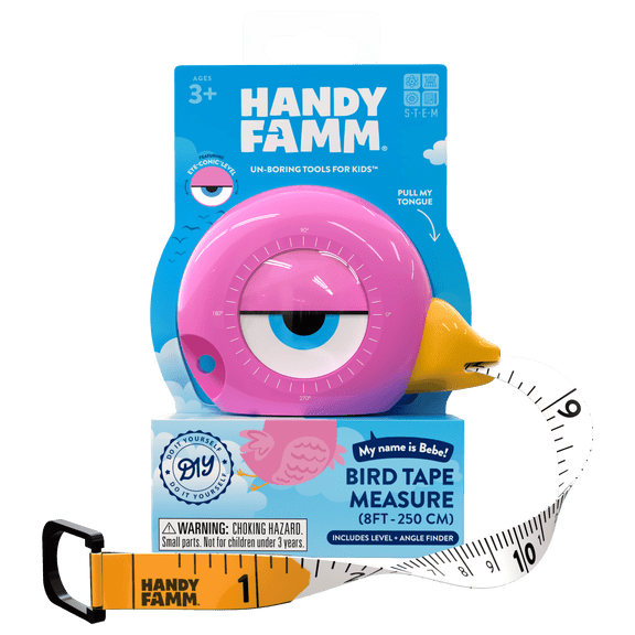 Handy Famm 8ft Retractable Bird Tape Measure for Kids STEM Toy, Pink