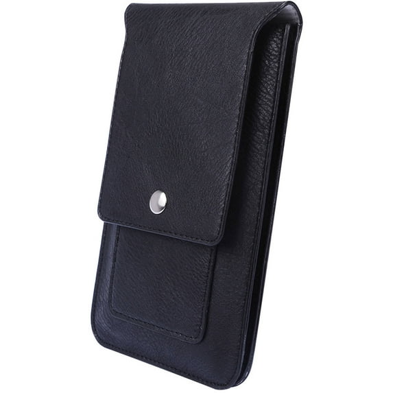 Handy Faux Leather Protective Vertical Wallet Carrying Case Pouch with Keychain Carabiner and Rear Belt Loop fits up to 6", 6.25" XL sized phones (or up to 6.5in x 4in)