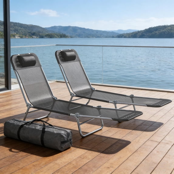 Handy Folding Chaise Lounge Chairs 2 Piece Set 5 Position Adjustable ...