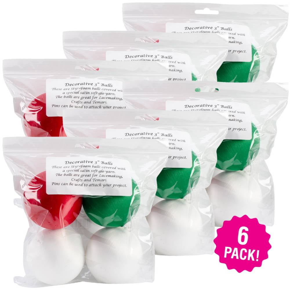 Handy Hands Decor Satin Covered Styrofoam Balls 3 6/Pk-4pcs, 2 White, 1  Red & 1 Green