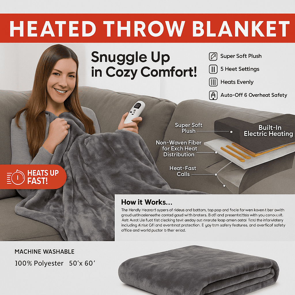 Handy Heater Heated Throw Blanket.