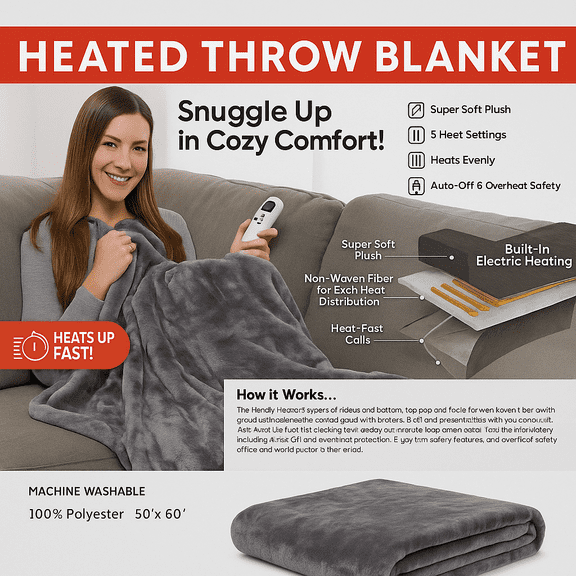 Handy Heater Heated Throw Blanket.