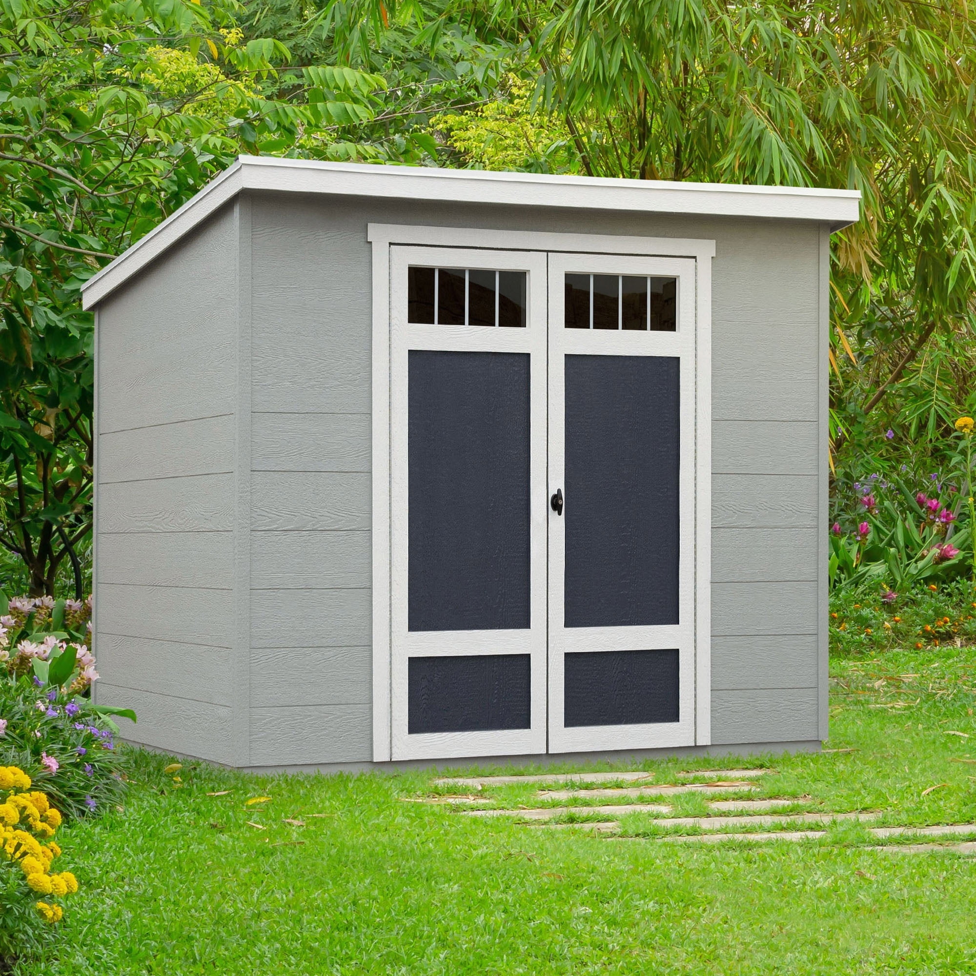 Handy Home Highland 8x6 ft DIY Wood Shed Kit with Palram Roof Outdoor