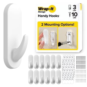 Wrap-It Storage Handy Hooks - The Fin Medium (12 Pack) - Heavy Duty Hooks for Hanging, Adhesive Strips, Towel Hooks for Bathroom No Damage - White