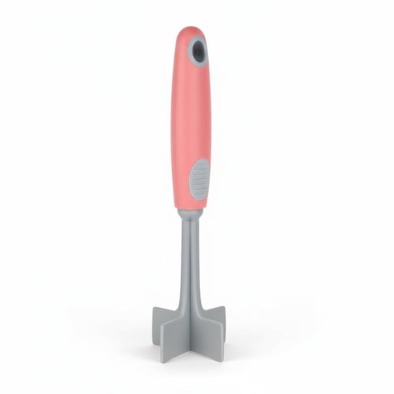 Handy Housewares 10-Inch Soft Grip Handle Meat Chopper / Food Masher, Pastel Red