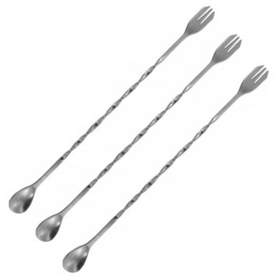 Handy Housewares 10" Twisted Stainless Steel Cocktail Drink Mixing Bar Spoon with Garnish Fork 3 Pack
