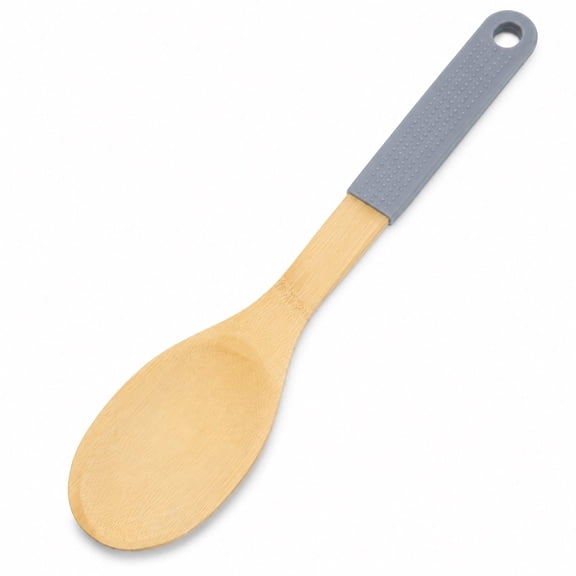 Handy Housewares 12-Inch Bamboo Solid Serving Spoon with Rubber Handle