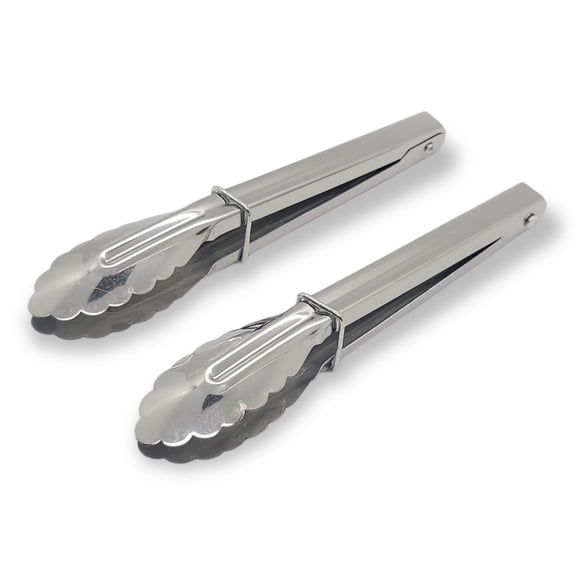 Handy Housewares 2 Piece 7" Mini Metal Scalloped Grip Kitchen Serving Tongs Set with Sliding Locks