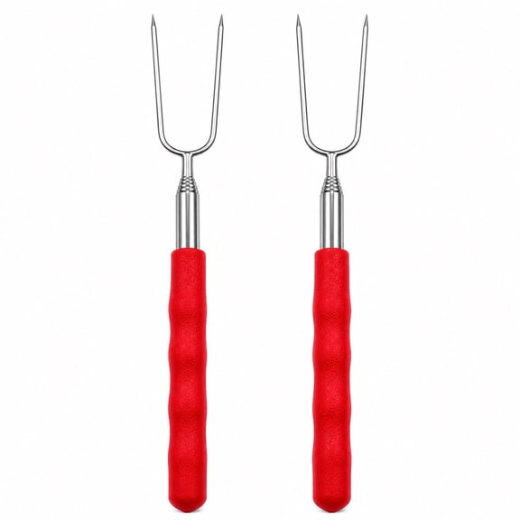 Handy Housewares 2-Piece Extendable Telescopic Marshmallow Roasting Fork Set, Red