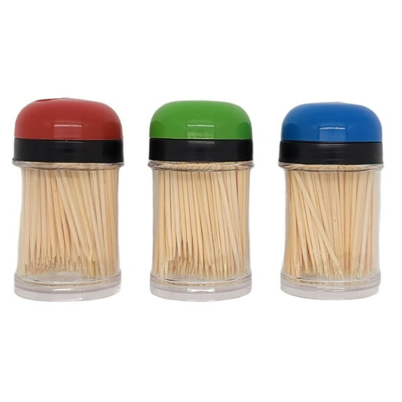 Handy Housewares 3-pack Toothpick Storage Containers with Dispenser Lids - Includes 300 Natural Wood Toothpicks 3 Sets