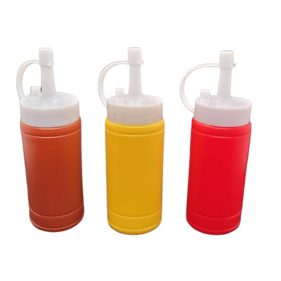 Handy Housewares 3 pc Condiment Squeeze Bottles Set - 4 oz Mini Dispensers for Ketchup, Mustard & BBQ Sauce
