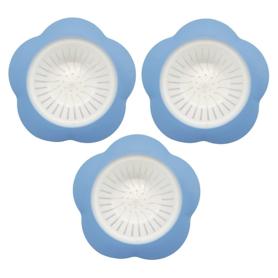 Handy Housewares 4.25" Flower Shaped Kitchen Sink Strainer Basket - Fits Most Standard Sinks - Pastel Blue 3 Pack